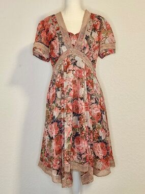 Ranna Gill Rosę Bouquet Chiffon Anthropologie Dress, Size 10P